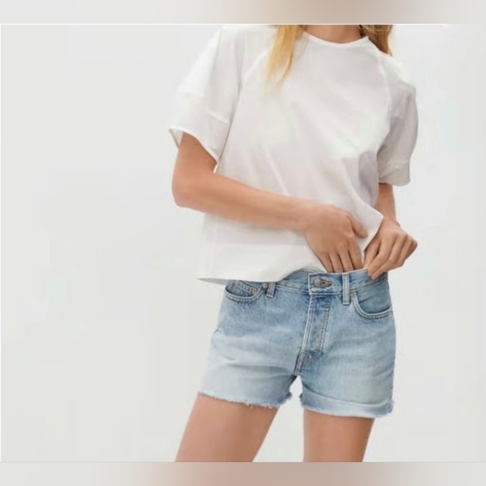 Everlane The Relaxed 90s Shorts Size 28 Blue Button Fly Minimalist Denim Boho